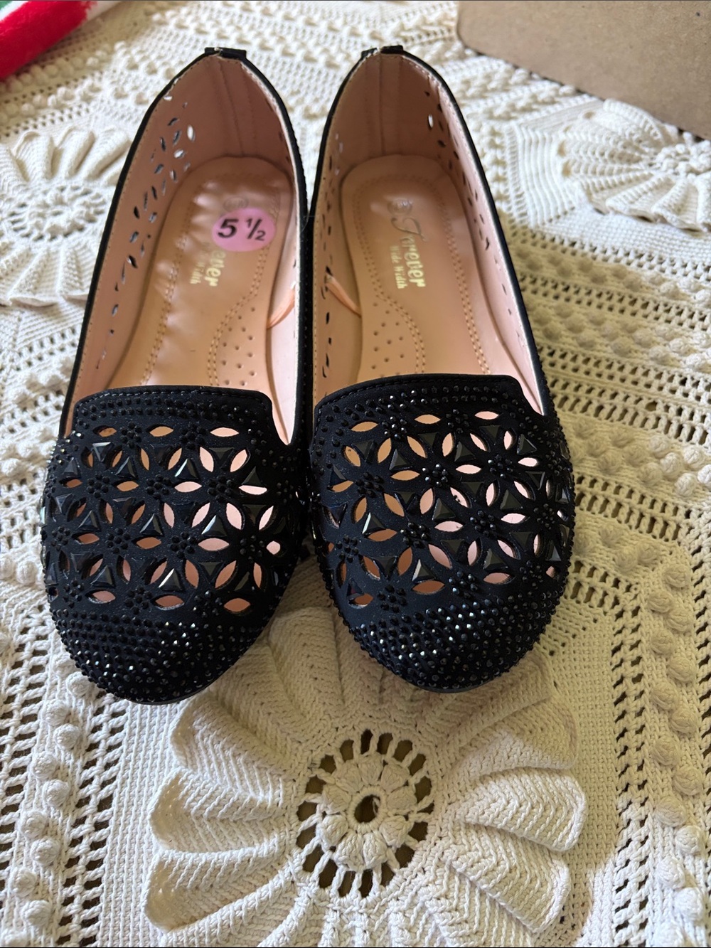 Black Laser-Cut Slip-On Flats